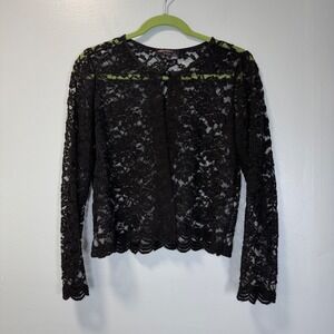 VTG Signature by Robbie Bee Black Floral Lace Cardigan Scalloped Shrug Medium
